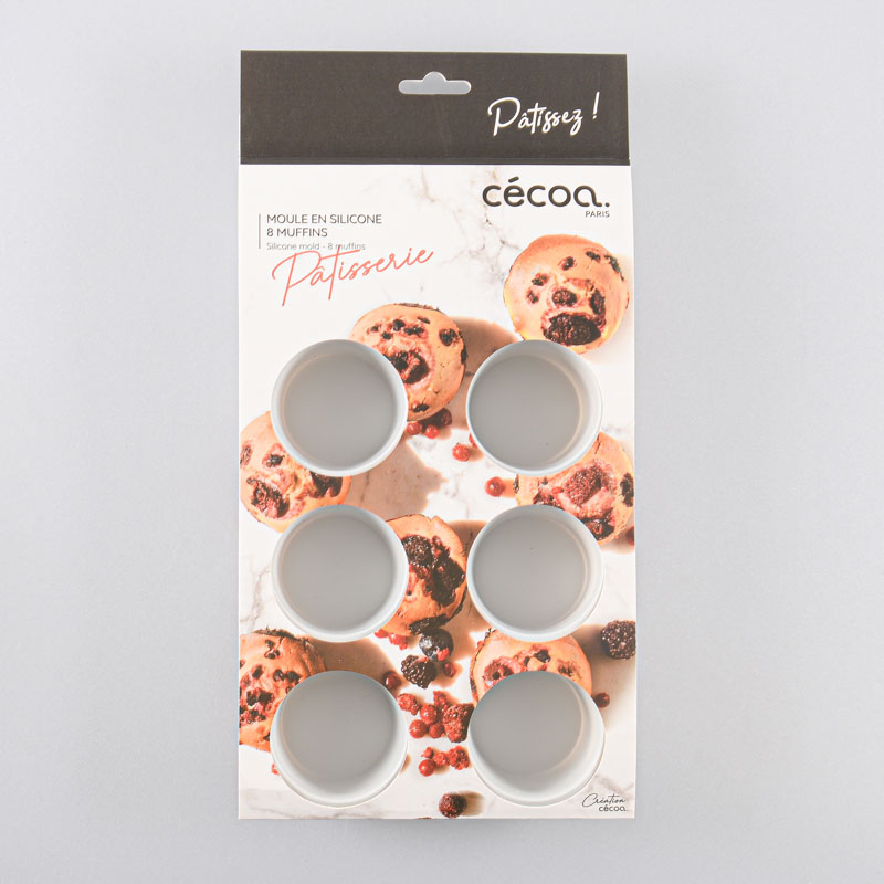 Moule à 8 muffins en silicone gris 