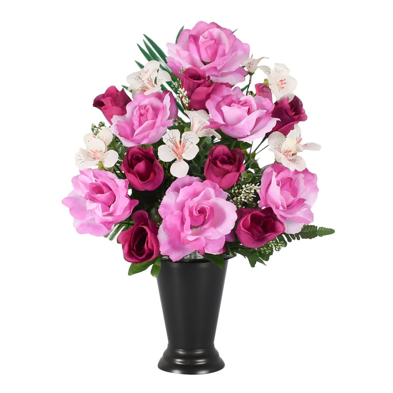 Vase lesté roses et oeillets des champs