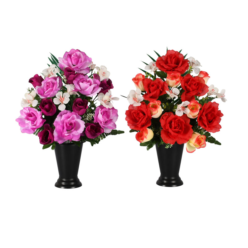 Vase lesté roses et oeillets des champs