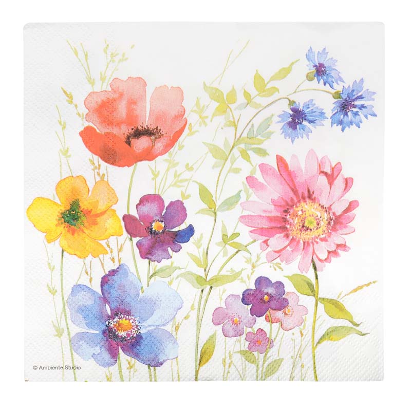 20 serviettes 'Fleurs aquarelles'