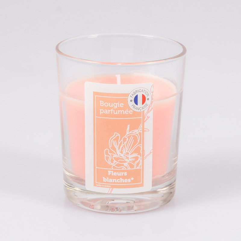 Bougie parfumée 'fleurs blanches' dans verre