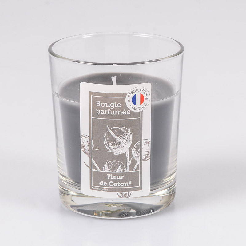 Bougie parfumée 'fleur de coton'' dans verre