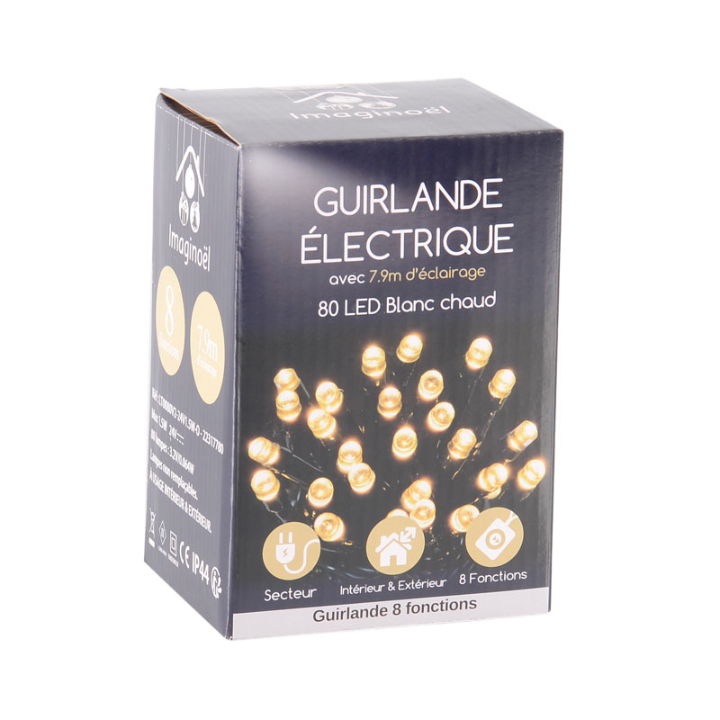 Guirlande électrique 80 LED blanc chaud