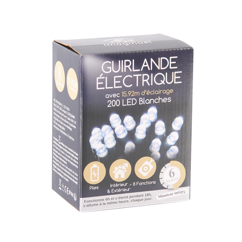 Guirlande électrique 200 LED blanches 15M