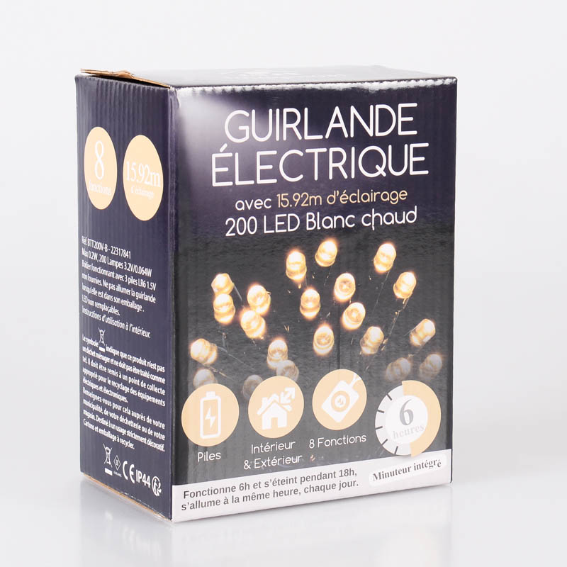 Guirlande électrique 200 LED blanc chaud 15M