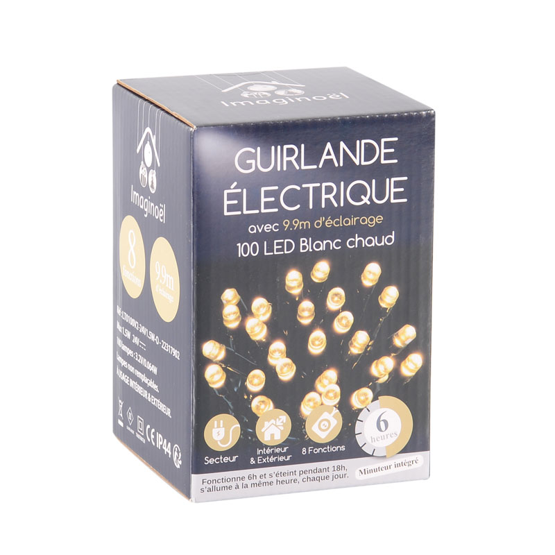 Guirlande électrique 100 LED blanc chaud