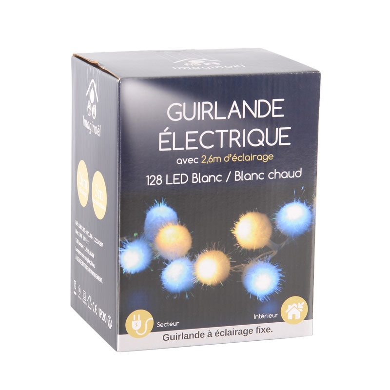 Guirlande électrique 128 LED coton blanc