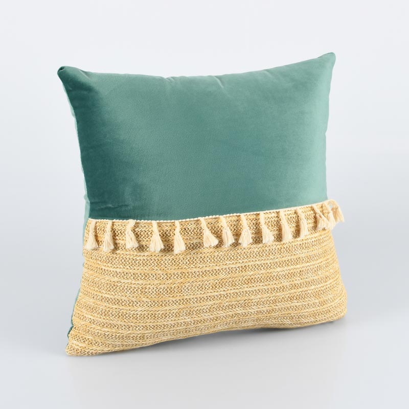 Coussin velours et imitation paille 'Séville'
