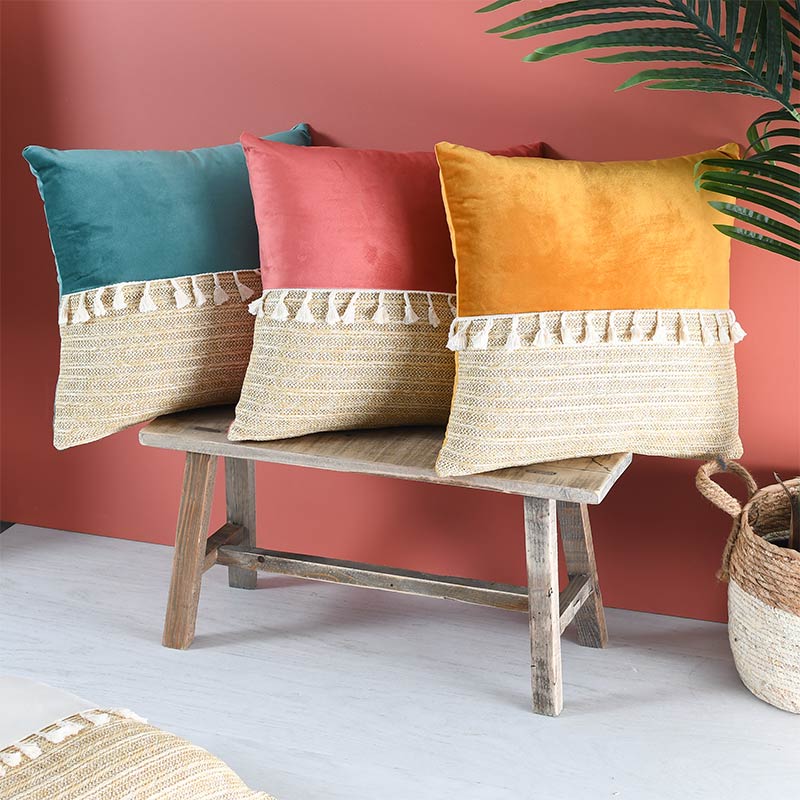 Coussin velours et imitation paille 'Séville'