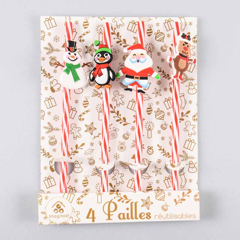 4 pailles réutilisables de Noël 