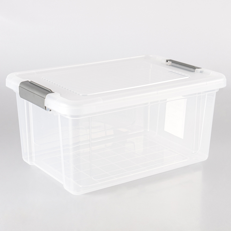 Bac plastique transparent avec couvercle pour rangement bureau