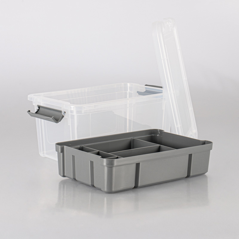 Bac de rangement avec compartiments 5L transparent/gris 5l 19x29x14cm -  L'Incroyable