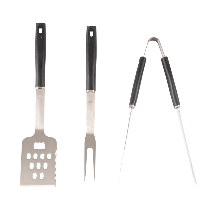 Set 3 pièces outils à barbecue gris/noir en acier inoxydable +