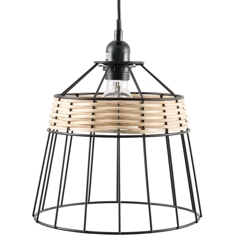 Suspension filaire 'Ava' métal et rotin