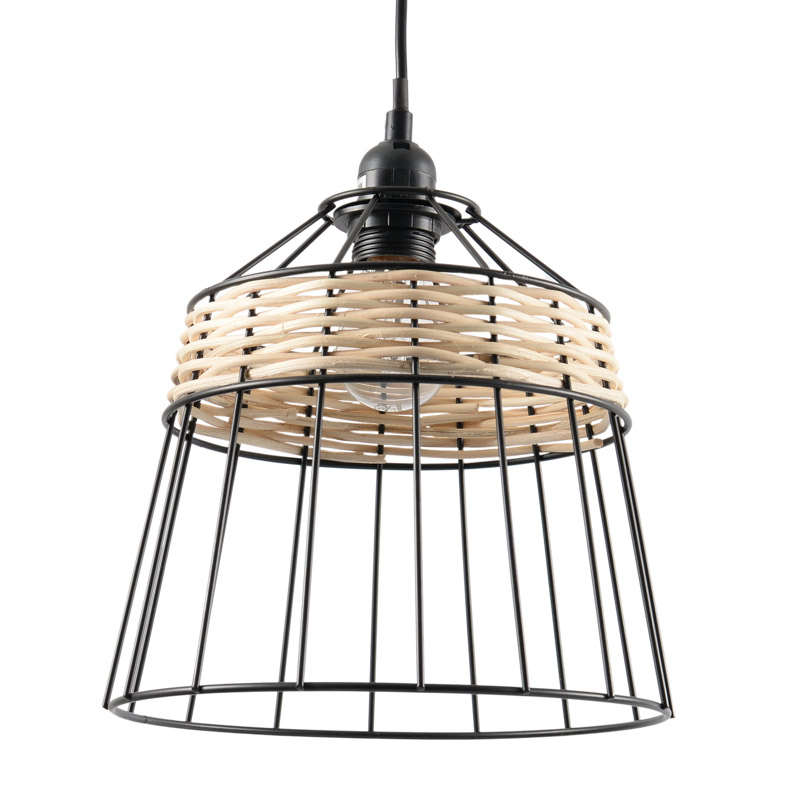 Suspension filaire 'Ava' métal et rotin