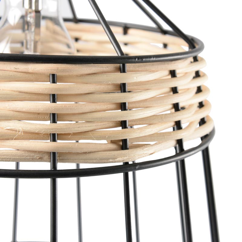 Suspension filaire 'Ava' métal et rotin
