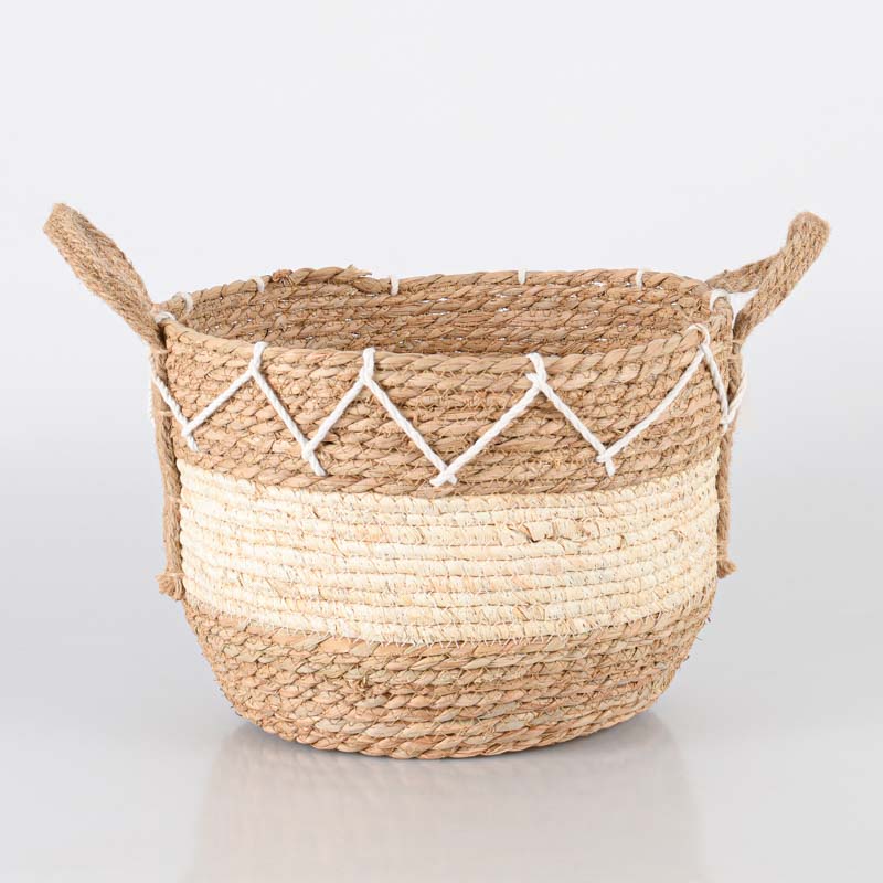 Panier/cache pot bicolore beige et blanc