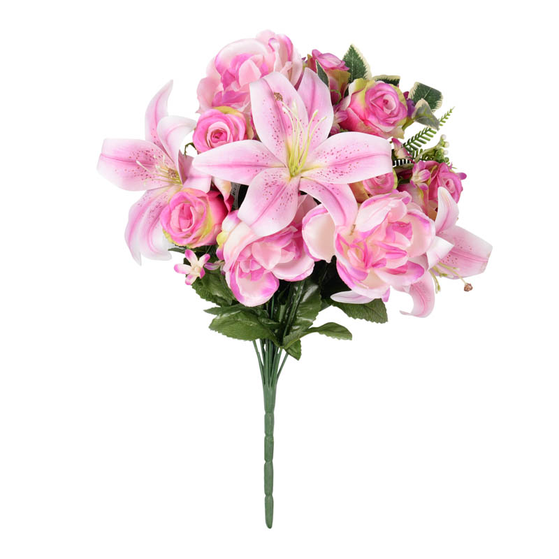 Bouquet de roses et de lys tigrés 