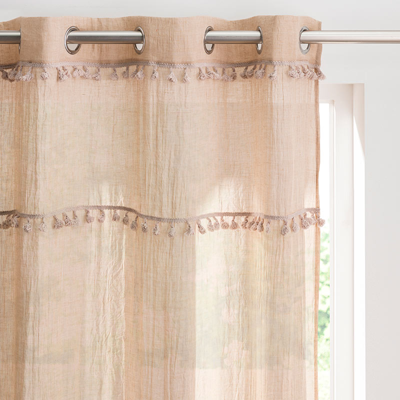 Voilage avec pompons 'Camille' taupe