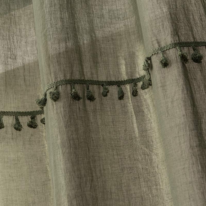 Voilage avec pompons 'Camille' kaki