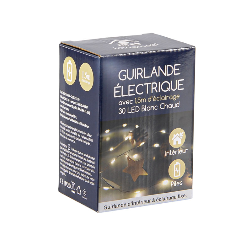 Guirlande électrique 30 LED blanc chaud