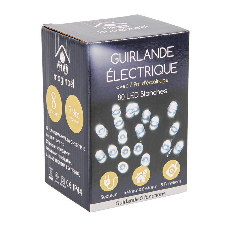 Guirlande électrique 80 LED blanc chaud