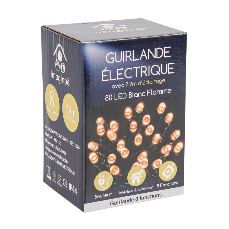 Guirlande électrique 80 LED blanc flamme
