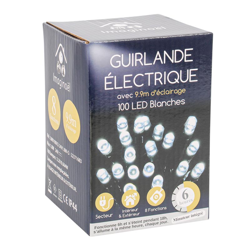 Guirlande électrique 100 LED blanc chaud