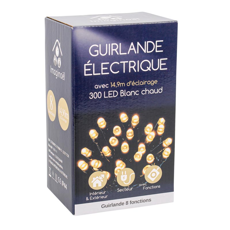 Guirlande électrique 300 LED blanc chaud