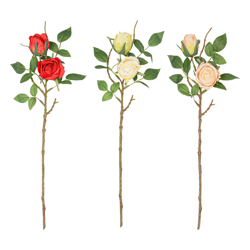 Tige de rose 2 fleurs avec bouton 