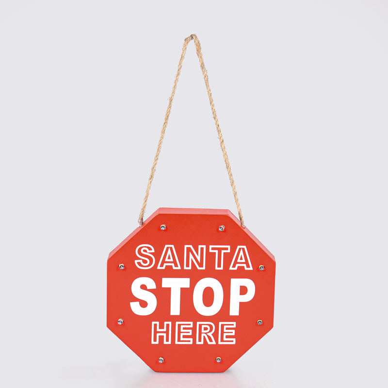 Panneau lumineux 'Santa Stop Here' rouge 