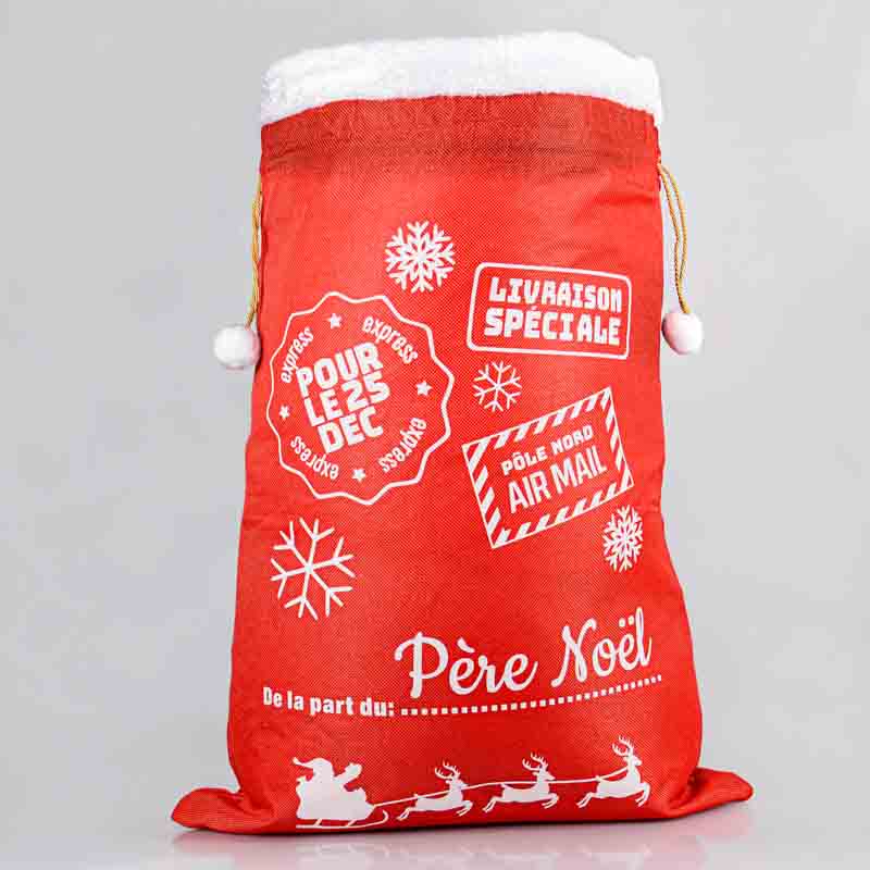 Sac à cadeaux ' Du Père Noël' rouge et blanc