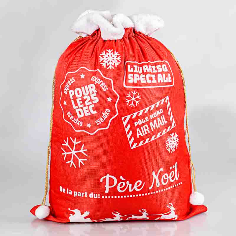 Sac à cadeaux ' Du Père Noël' rouge et blanc
