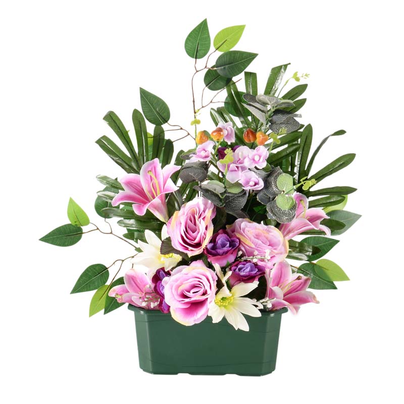 Jardinière artificielle de rose,lys et ficus