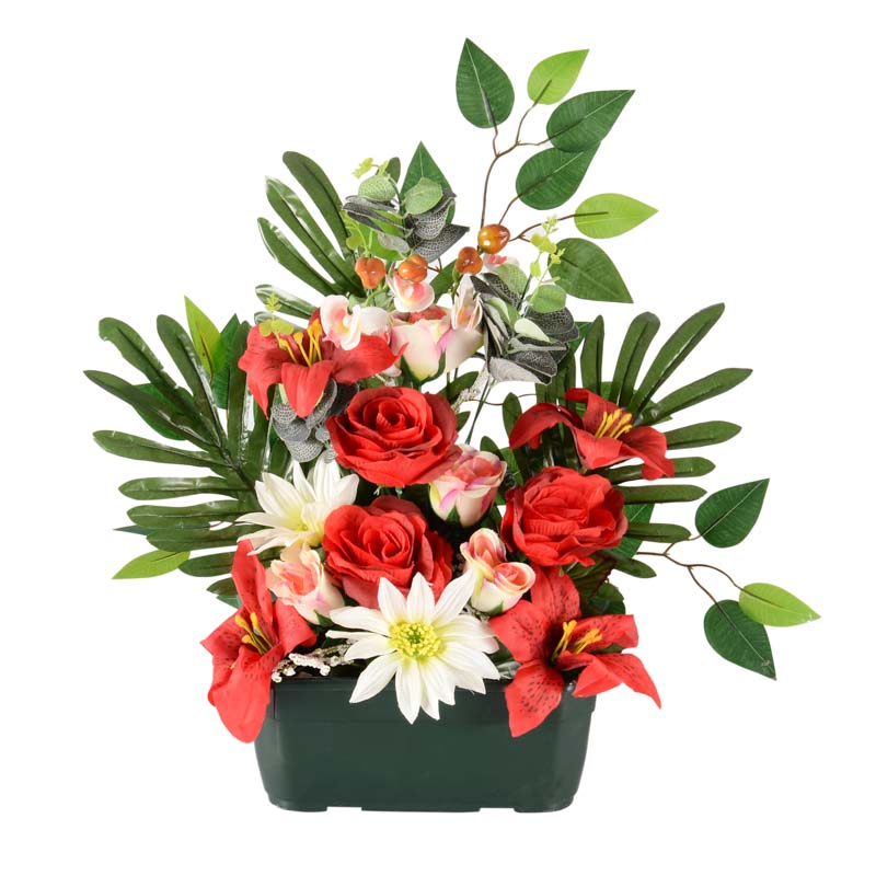 Jardinière artificielle de rose,lys et ficus
