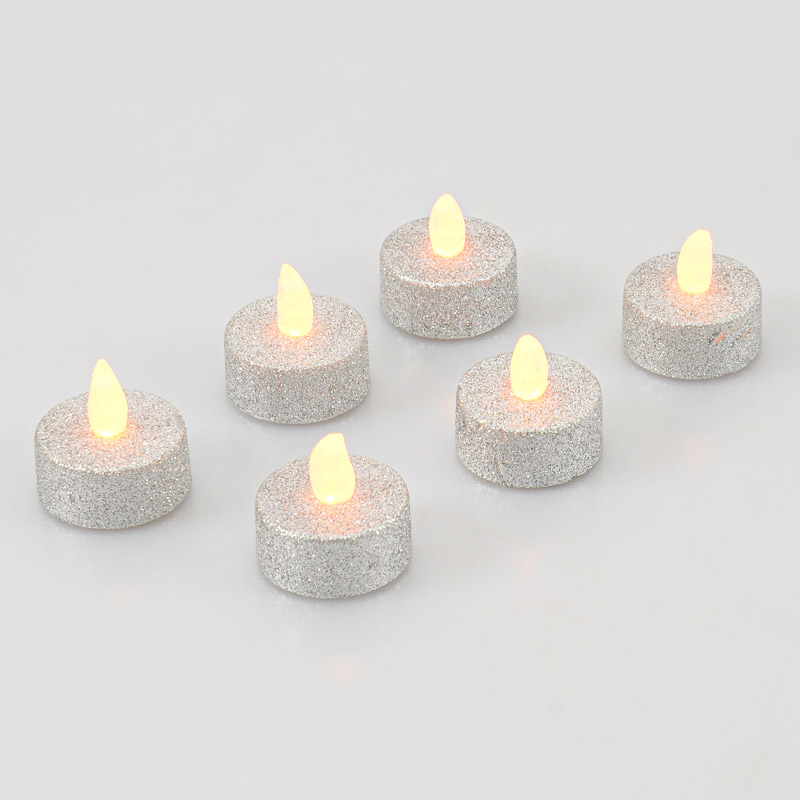 Lot de 6 bougies chauffe-plat à LED argent