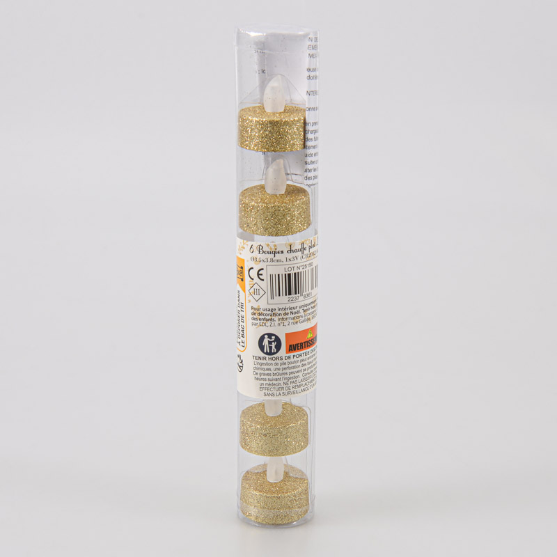 Lot de 6 bougies chauffe-plat à LED doré