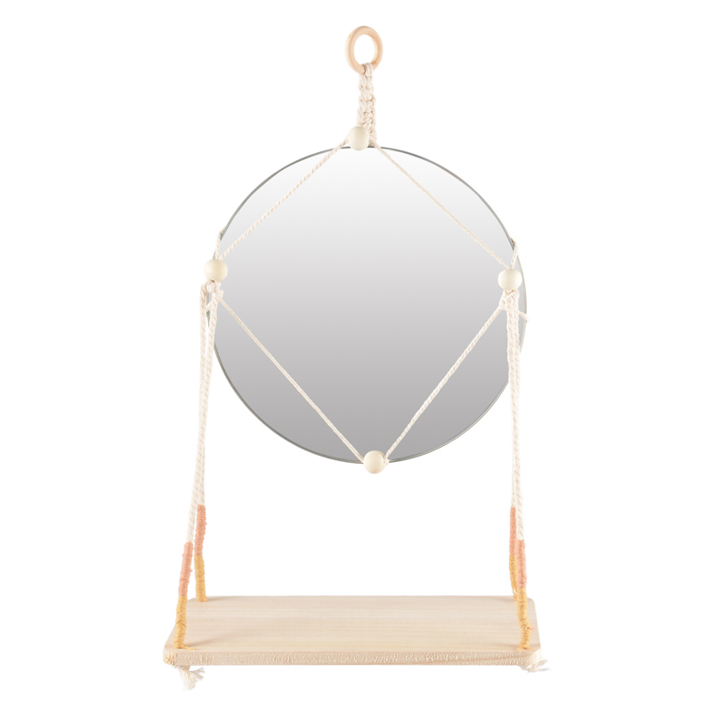 Suspension miroir avec étagère beige 