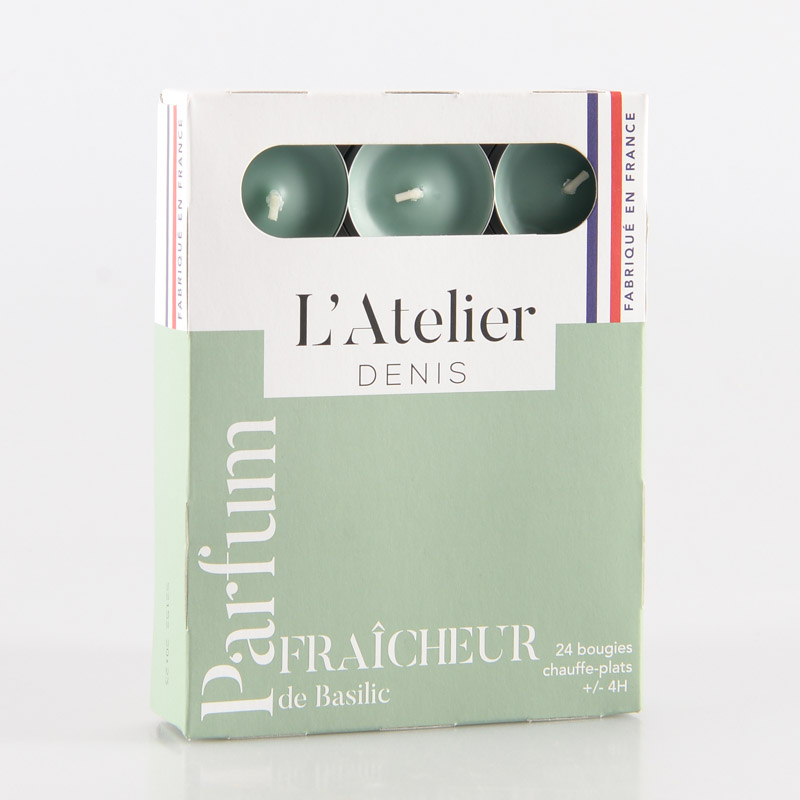 24 bougies chauffe-plats 'Fraîcheur Basilic'