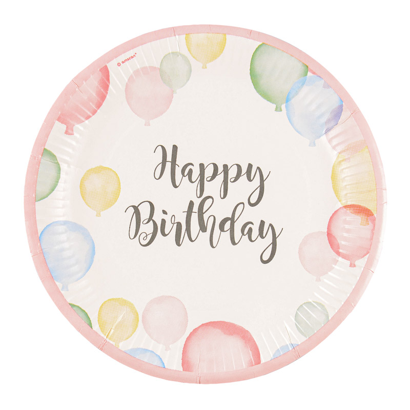 8 assiettes rondes en carton 'Happy Birthday'