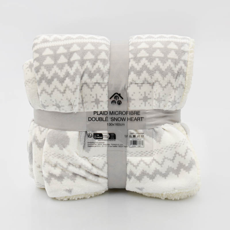 Plaid microfibre imprimé doublé 'Snow heart'
