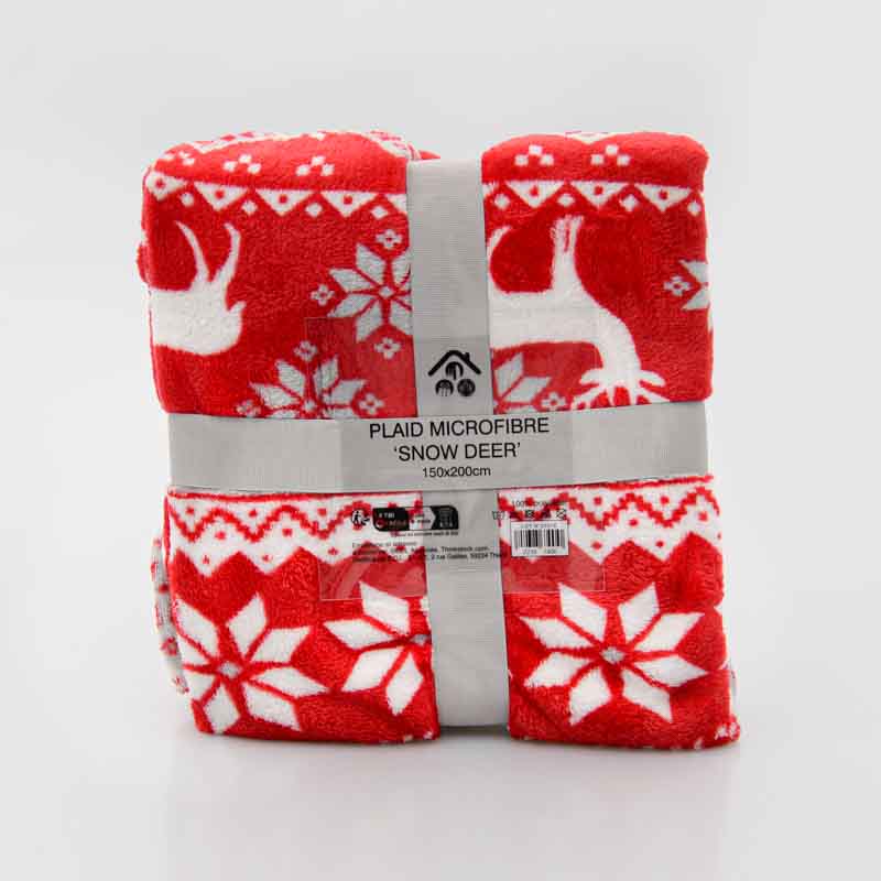 Plaid microfibre imprimé 'Snow deer'