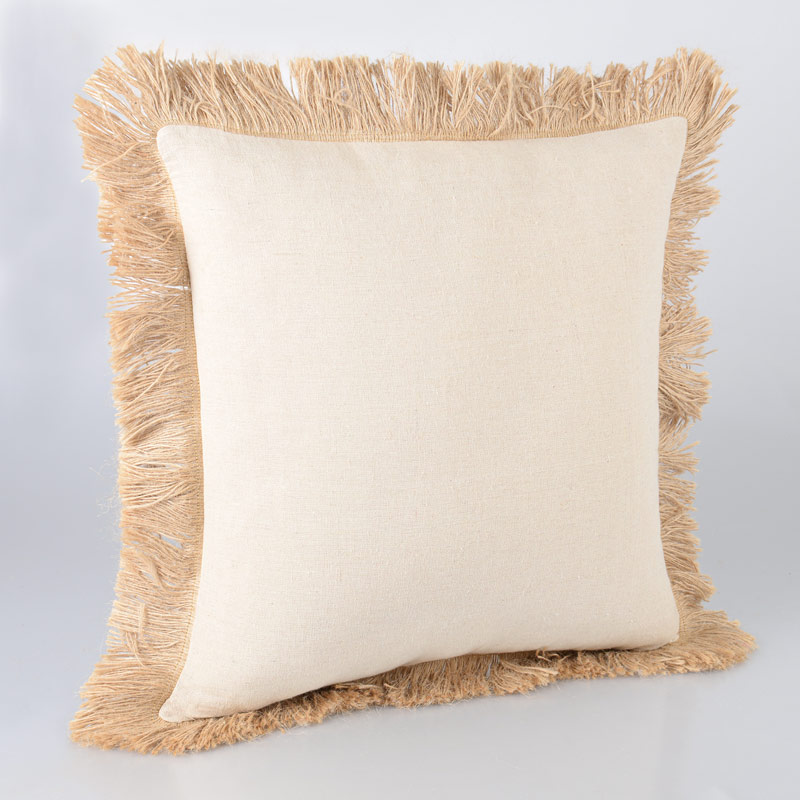 Coussin avec franges en jute 'Mooréa' beige beige 45x45cm - L'Incroyable