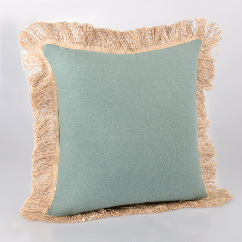 Coussin avec franges en jute 'Mooréa' kaki
