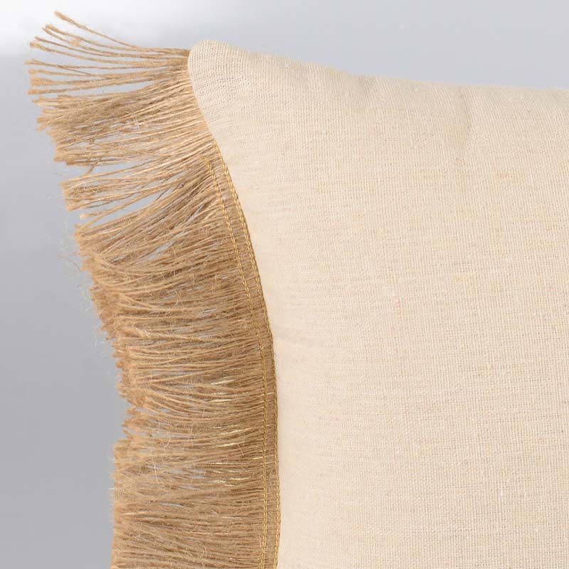 Coussin avec franges en jute 'Mooréa' beige