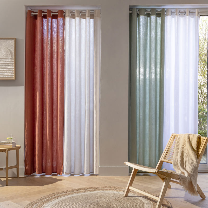 Rideau 'Idylle' en gaze de coton terracotta