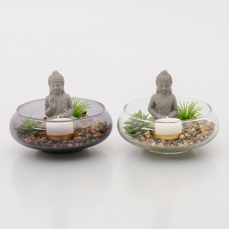 Photophore bouddha avec plante 
