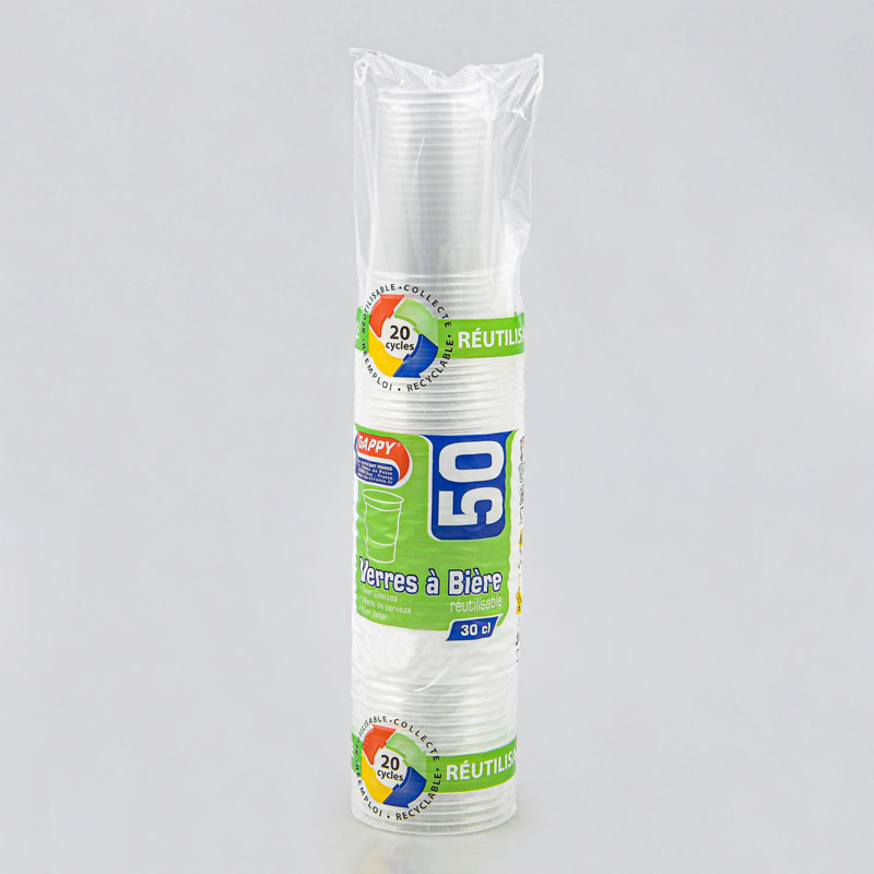 Lot de 50 gobelets à bière réutilisables 30cl