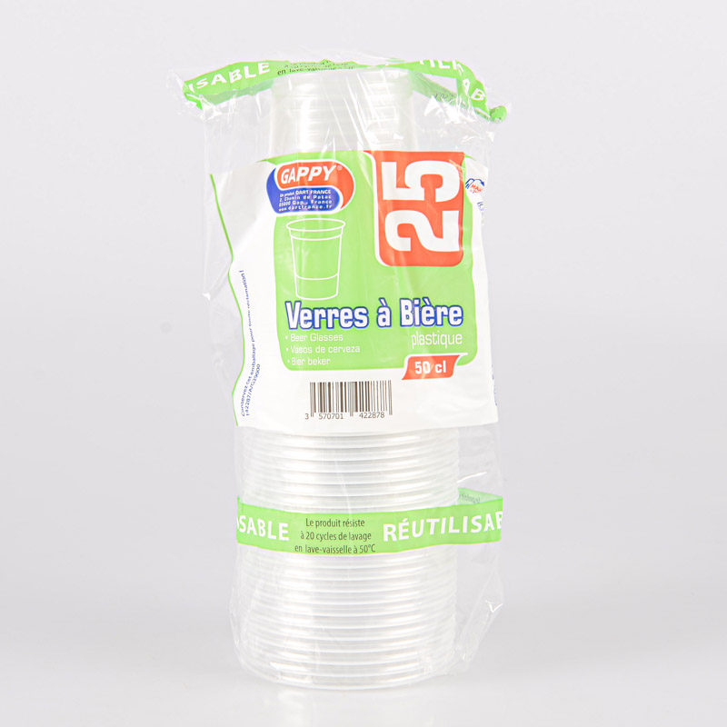 25 gobelets à bière réutilisables transparent