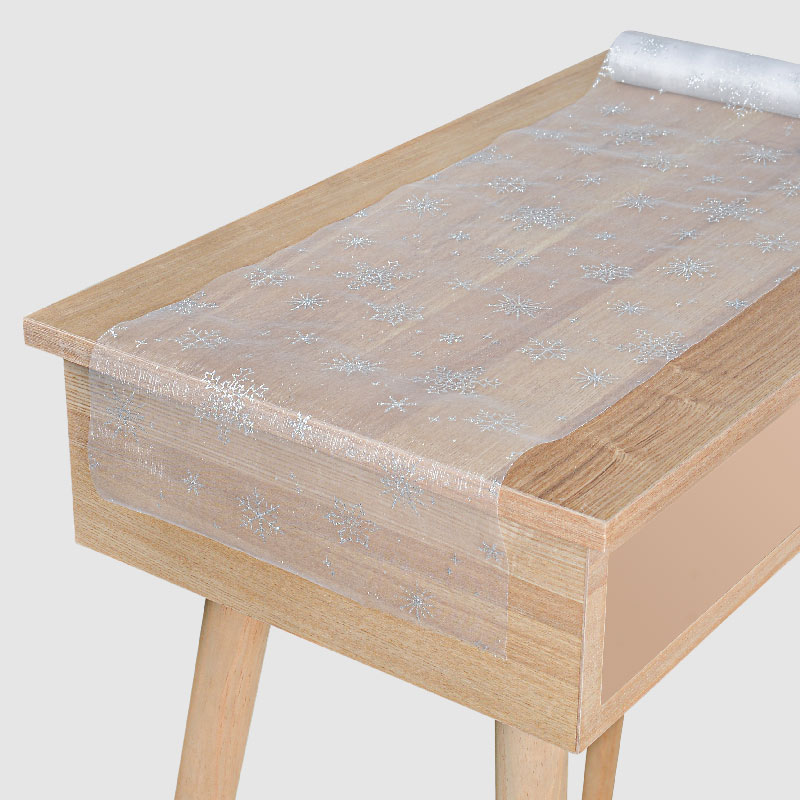 Chemin de table 'Flocky' blanc et argenté